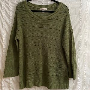 Coldwater Creek open knit crochet olive sweater